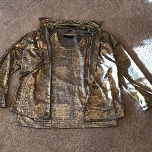 John Eshaya Gold Shimmery Set with Tank and Button Up
